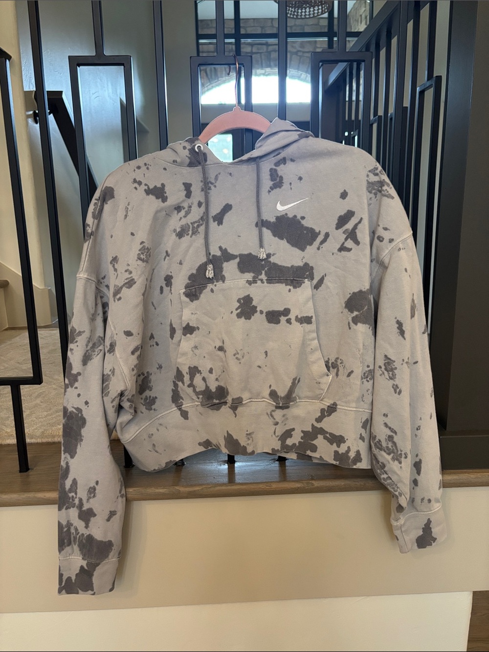 Nike Gray and Dark Gray Tie-Dye Cropped Hoodie